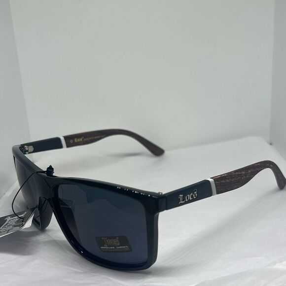 Locs 91155 Hardcore Shades – Rectangular Biker Sunglasses with Woodgrain Print A - Picture 1 of 4
